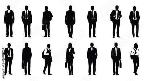 Silhouettes of business people in suits representing a diverse professional workforce