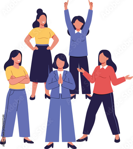 Confident women celebrating empowerment and success flat vector