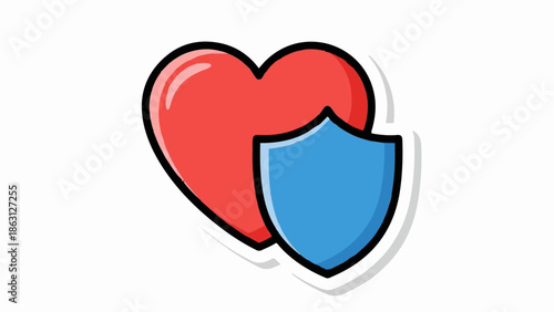 Red heart icon with a blue shield, symbolizing protection and care