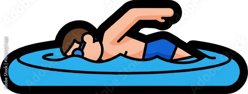 Person swimming stroke in blue water