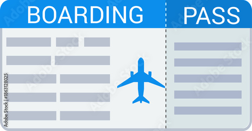 Modern boarding pass design features airplane icon, suggesting upcoming journey, travel plans, convenient air transport.