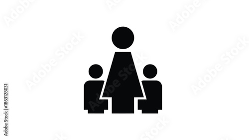 Simple black silhouette depicting a family of four individuals standing together