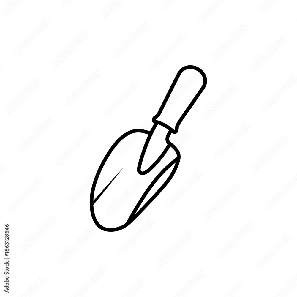 Fototapeta premium Gardening trowel in outline style for planting and landscaping, transparent background 