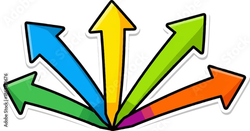 Five vibrant, hand-drawn style arrows diverging from a central point, showcasing choice or direction