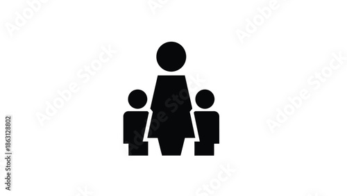 Simple black silhouette depicting a mother with two children representing family and parenthood