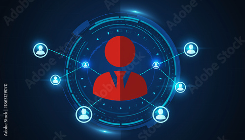 Digital Connectivity: A striking visual representation of a central user connected to a network of satellite users, emphasizing the concepts of networking, technology.