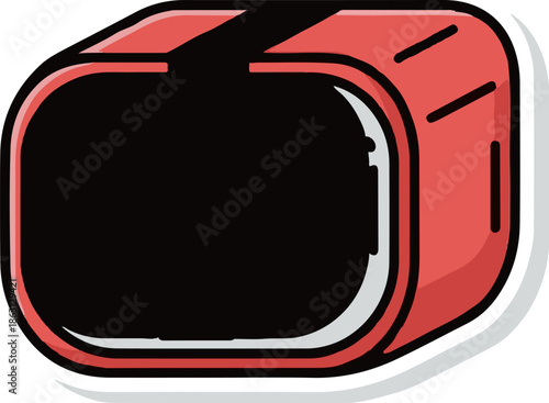 Red VR headset with black screen, outlined in white