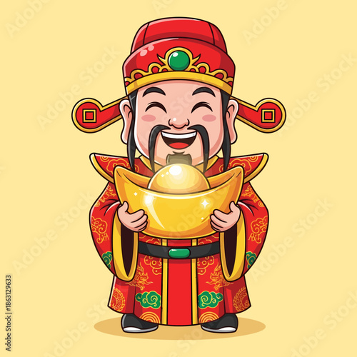 Illustration of a man holding a golden ingot with a joyful expression