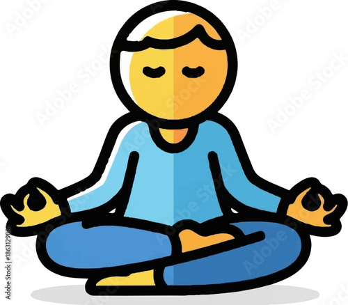 Simple figure meditating in lotus position, eyes closed