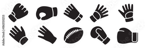 Set of winter gloves vector design for seasonal outdoor activities like skiing or snowboarding on transparent background to keep hands warm and protected