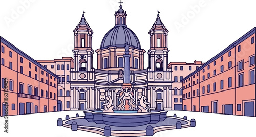 Ornate fountain with classical architecture in a piazza setting