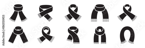 Set of winter scarf design vector concept of various shapes tied styles and patterns for fashion accessories and clothing wear design in many different shapes