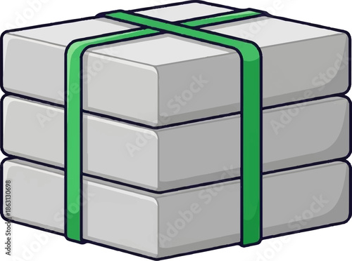 Stack of three light gray blocks secured with a vibrant green strap