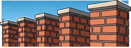 Row of brick pillars against a clear blue sky