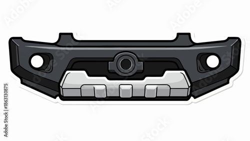 Rugged vehicle bumper with integrated light housings and central grille detail