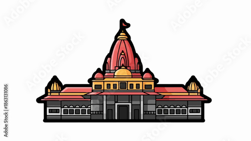 Ornate temple with central dome and red-tiled roof, flanked by smaller structures