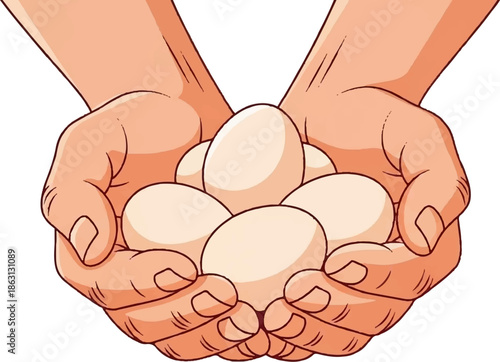 Gentle hands cradle a cluster of delicate, pale eggs