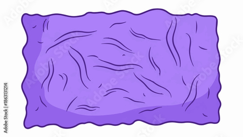 Illustration of a wavy purple blob with internal lines, suggesting a crumpled fabric or a soft, squishy object
