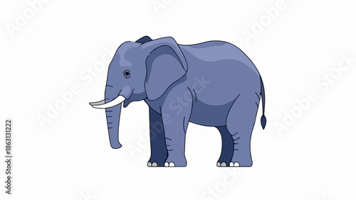 Full-body cartoon illustration of a majestic gray elephant with large ears and white tusks standing