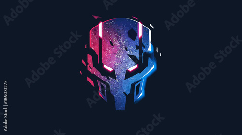 Abstract geometric illustration of a futuristic cybernetic face with glowing elements