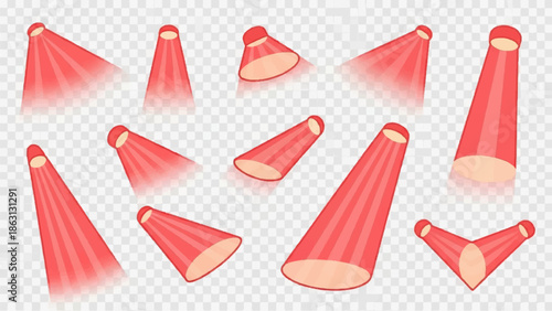 Scattered red spotlights illuminate a transparent background with subtle shadows