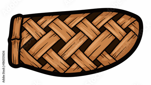 Hand-woven bamboo-like basket weave, natural brown, stylized illustration
