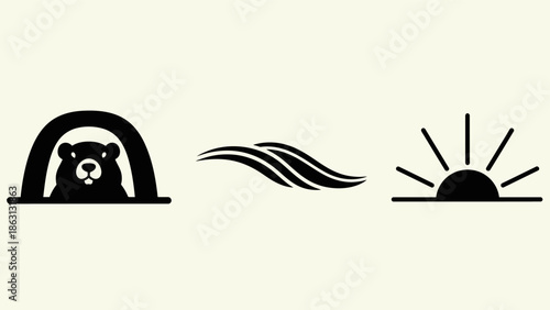 Groundhog Day celebration with a cute groundhog emerging from its burrow, symbolizing the arrival of spring or continued winter.