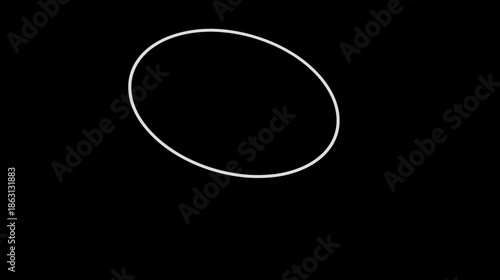 Minimalist white oval line graphic on black background. Simple geometric ellipse outline vector for modern design elements, frames, and abstract backgrounds.