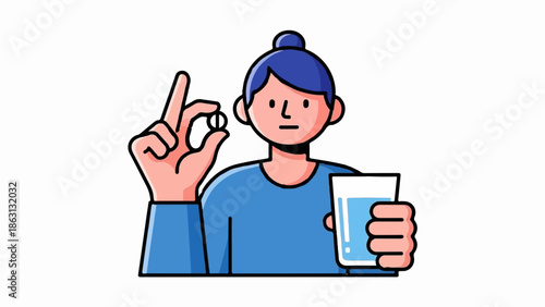 Person holding a pill and a glass of water