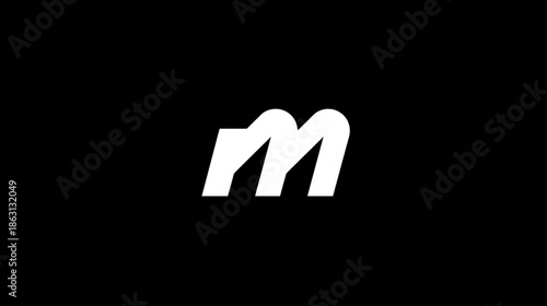 Modern Stylized White Lowercase Letter M on Black Background - Minimalist Alphabet Character Design Element