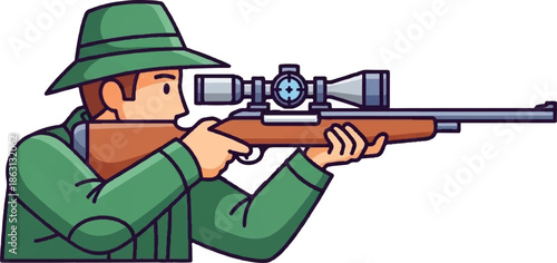 Hunter aiming rifle with scope