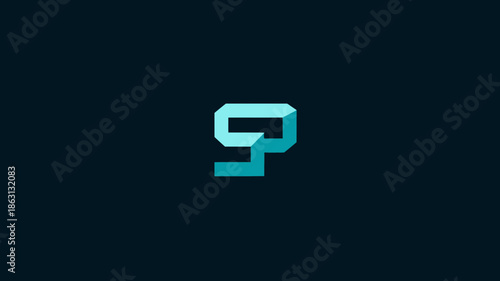 Futuristic blue number nine with 3D geometric design on a dark background, digital pixelated count isolated graphic element.