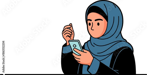 Person in headscarf using a mobile device