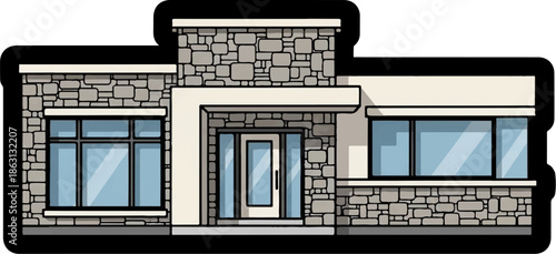 Modern stone and glass residence with a welcoming entrance and large windows