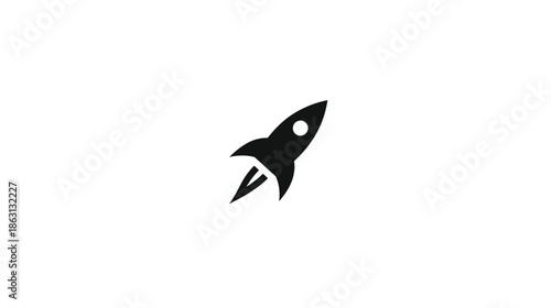 Minimalist black rocket icon launching upwards. Perfect for concepts of startup, speed, boost, innovation, success, and progress.
