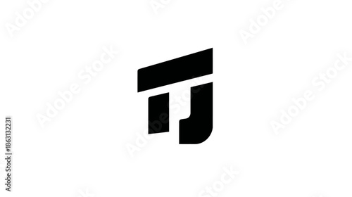 Modern abstract geometric black symbol on white background, sleek minimalist design element, professional corporate icon graphic