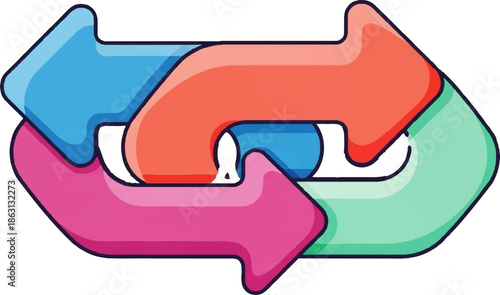 Interlocking colorful arrows in a continuous loop, suggesting a cycle or exchange