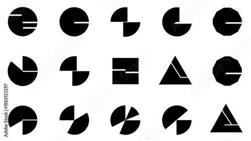 Abstract black and white geometric shapes set, minimalist design elements.