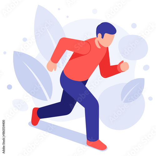 Young caucasian male running in abstract background illustration