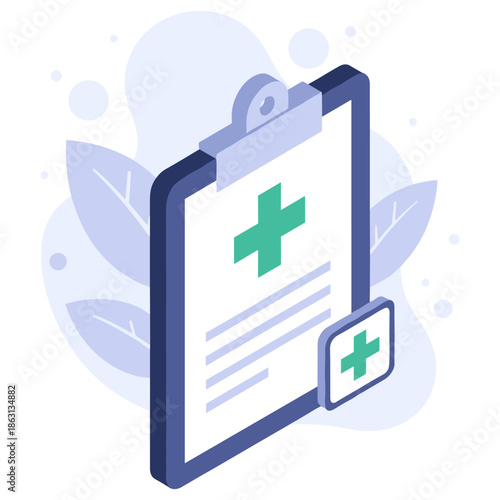 Medical clipboard with green cross icon for health records management