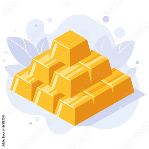 Stack of shiny gold bars in a stylish illustration on white background