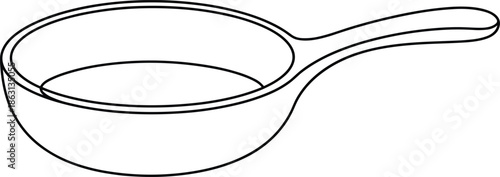 Cooking frying pan illustration, kitchen cookware utensil outline drawing for culinary design, household equipment vector art