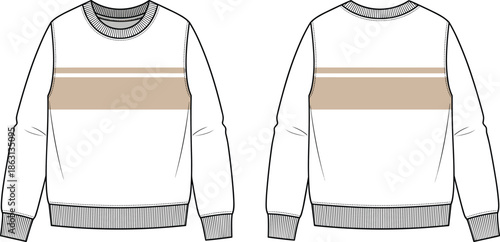 Crewneck sweatshirt illustration, front and back view long sleeve casual pullover technical fashion line art vector design