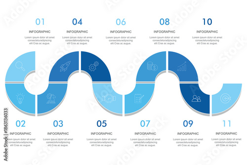 Business road map timeline infographic concept. with icons and 5, 7 options, Corporate milestones graphic elements. workflow layout, diagram, report, web design. Creative, vector	