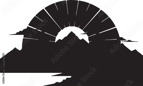 Mountain landscape with sunrise