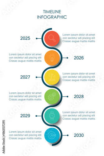 Business road map timeline infographic concept. with icons and 5, 7 options, Corporate milestones graphic elements. workflow layout, diagram, report, web design. Creative, vector	