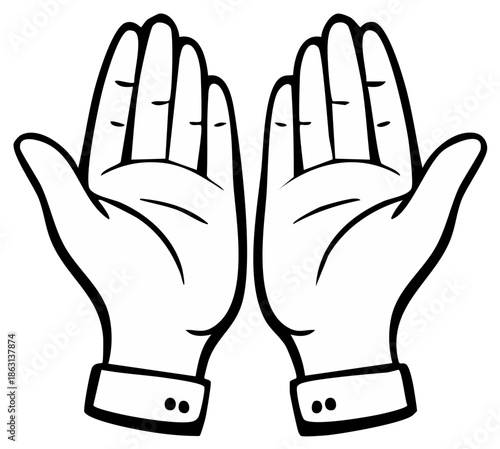 Two hands open, palms up illustration with shirt cuffs, praying, greeting, receiving