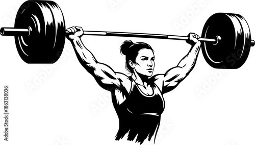 Monochrome brushstroke illustration of strong female athlete lif
