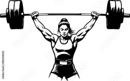 Monochrome brushstroke illustration of strong female athlete lif
