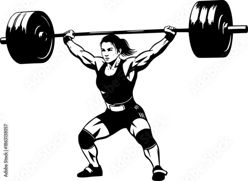 Monochrome brushstroke illustration of strong female athlete lif
